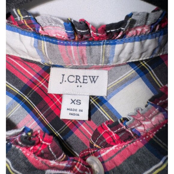 J.Crew XS Womens Plaid Button-Down Shirt With Ruffled Collar Red White Preppy - Picture 3 of 5